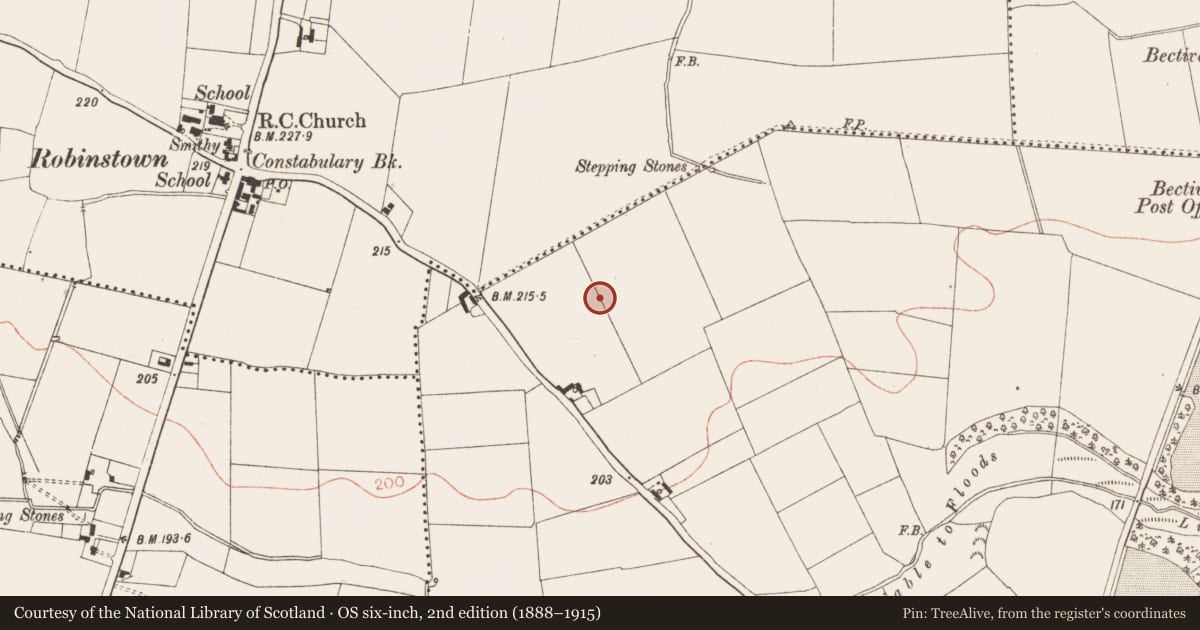 Ordnance Survey six-inch map, 2nd edition (1888–1915) covering the location of Enclosure, Bective, County Meath, with a pin at the register's coordinates