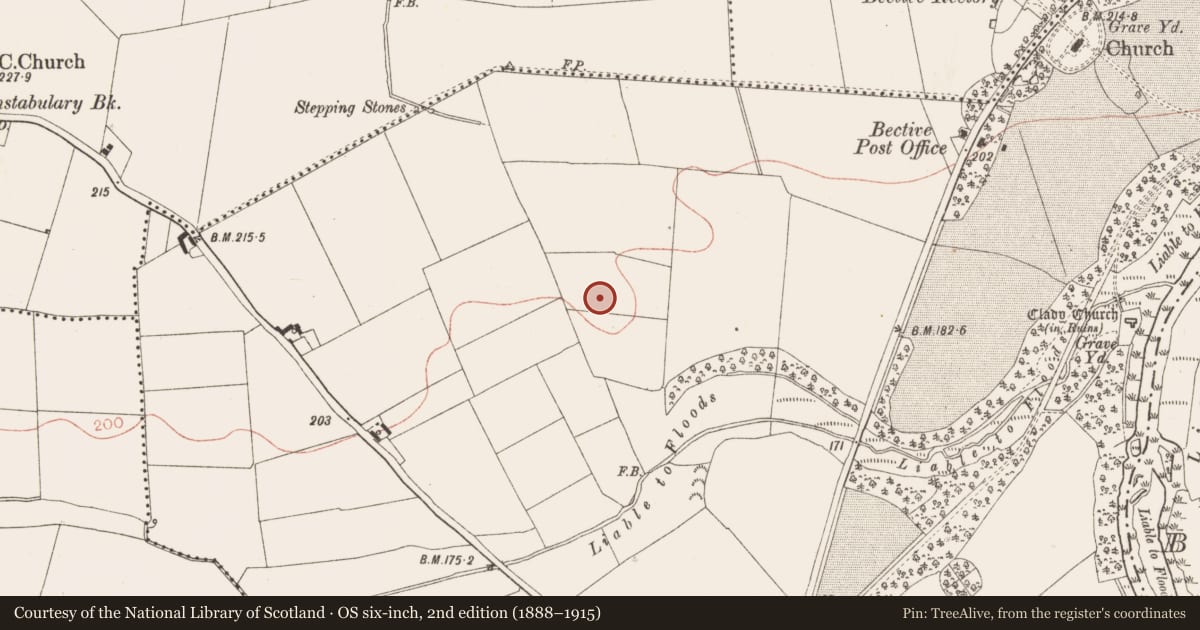 Ordnance Survey six-inch map, 2nd edition (1888–1915) covering the location of Ring-ditch, Bective, County Meath, with a pin at the register's coordinates