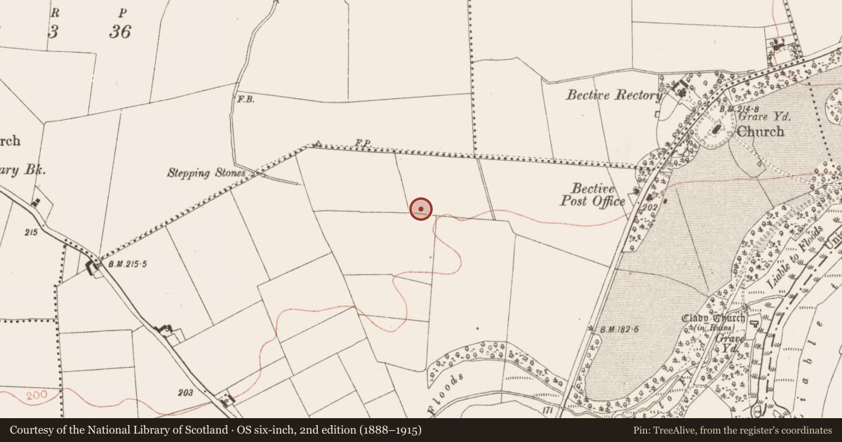 Ordnance Survey six-inch map, 2nd edition (1888–1915) covering the location of Enclosure, Bective, County Meath, with a pin at the register's coordinates