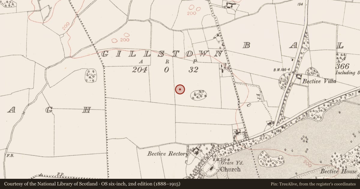 Ordnance Survey six-inch map, 2nd edition (1888–1915) covering the location of Enclosure, Gillstown, County Meath, with a pin at the register's coordinates