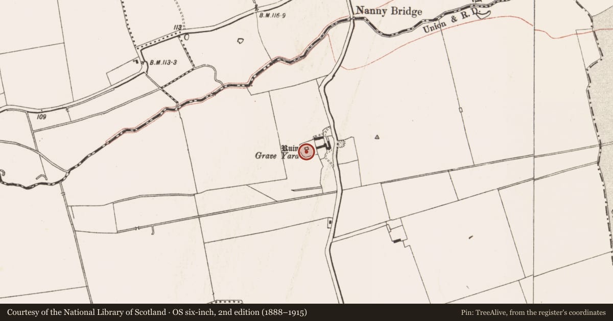 Ordnance Survey six-inch map, 2nd edition (1888–1915) covering the location of Font, Timoole, County Meath, with a pin at the register's coordinates