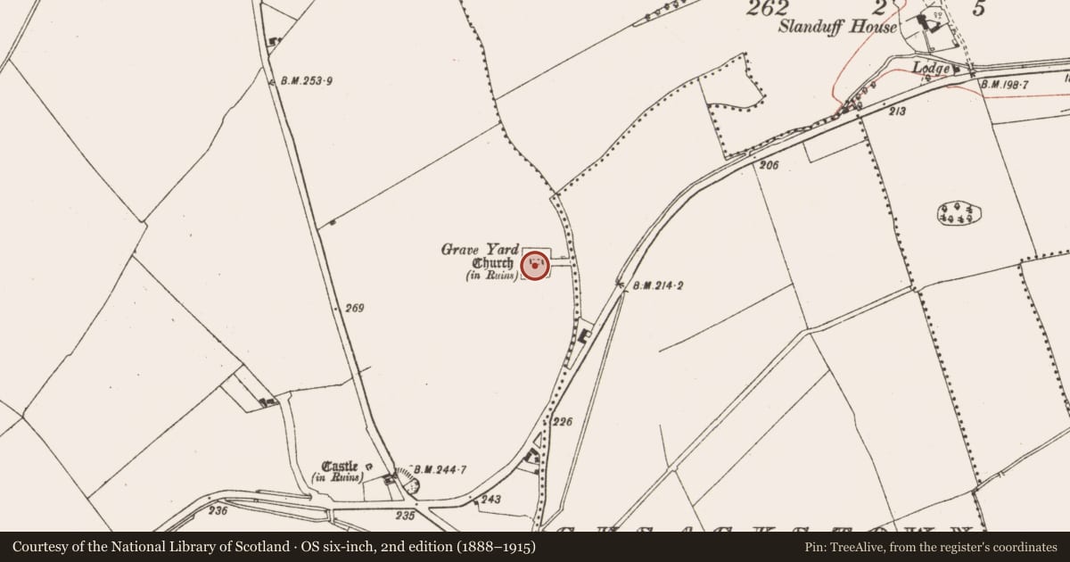 Ordnance Survey six-inch map, 2nd edition (1888–1915) covering the location of Church, Monktown, County Meath, with a pin at the register's coordinates