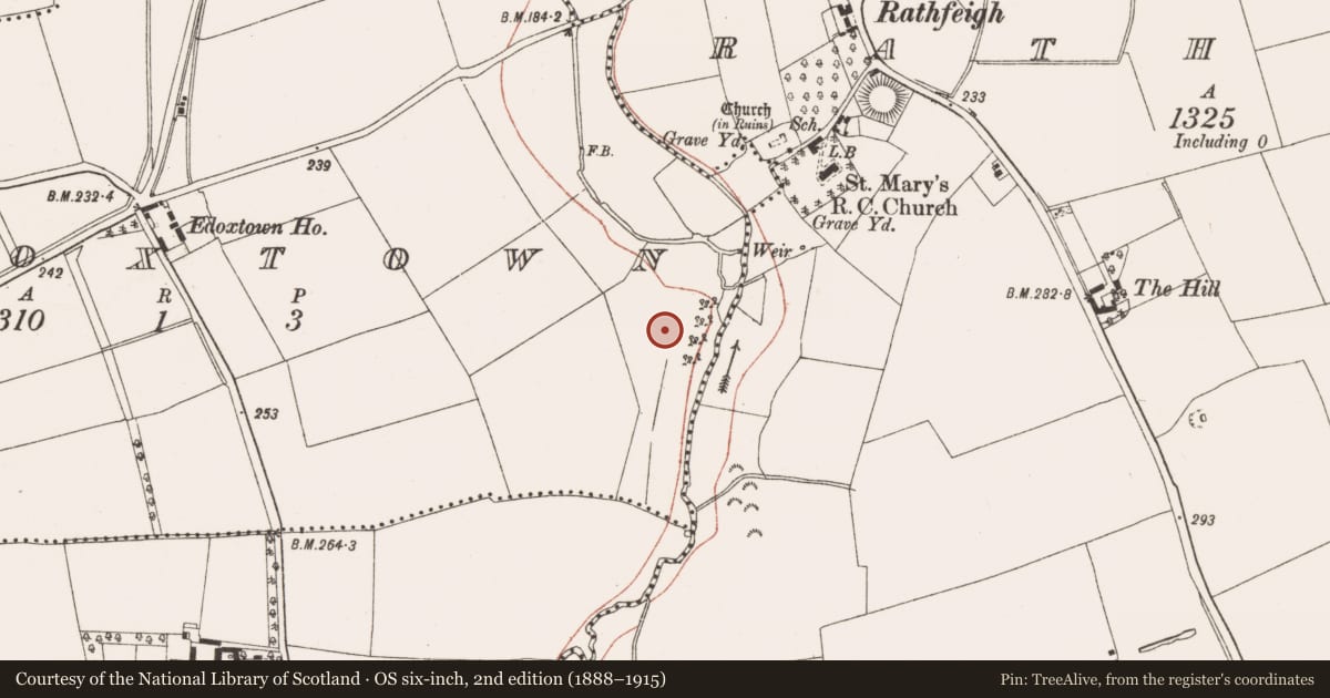 Ordnance Survey six-inch map, 2nd edition (1888–1915) covering the location of Promontory fort - inland, Edoxtown, County Meath, with a pin at the register's coordinates