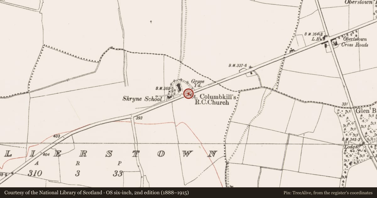 Ordnance Survey six-inch map, 2nd edition (1888–1915) covering the location of Cross - Wayside cross (present location), Collierstown, County Meath, with a pin at the register's coordinates