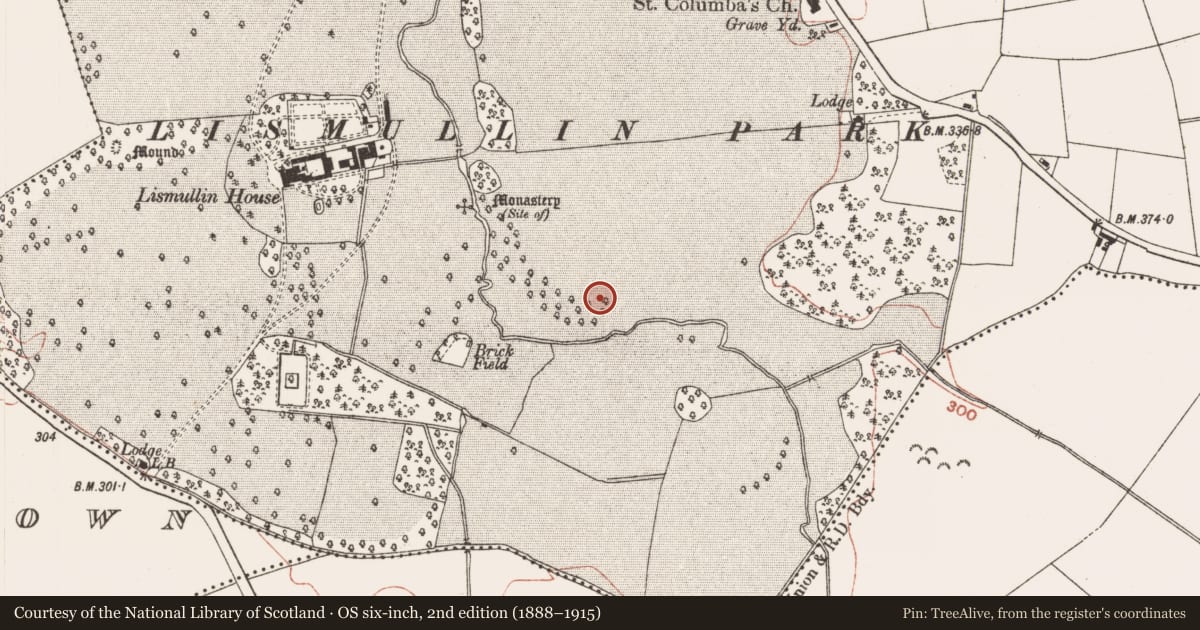 Ordnance Survey six-inch map, 2nd edition (1888–1915) covering the location of Souterrain, Lismullin, County Meath, with a pin at the register's coordinates