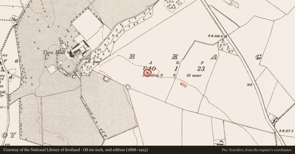 Ordnance Survey six-inch map, 2nd edition (1888–1915) covering the location of Enclosure, Cabragh, County Meath, with a pin at the register's coordinates