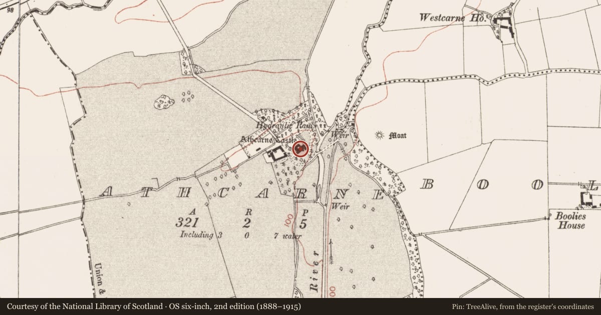 Ordnance Survey six-inch map, 2nd edition (1888–1915) covering the location of House - 16th/17th century, Athcarne, County Meath, with a pin at the register's coordinates