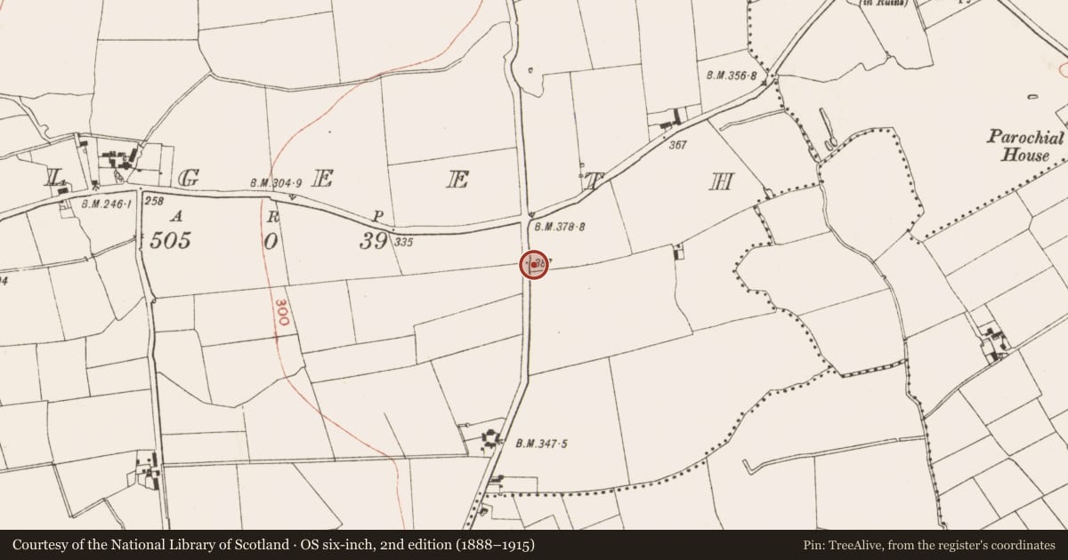 Ordnance Survey six-inch map, 2nd edition (1888–1915) covering the location of Barrow - mound barrow, Balgeeth, County Meath, with a pin at the register's coordinates