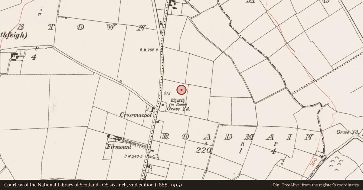 Ordnance Survey six-inch map, 2nd edition (1888–1915) covering the location of Enclosure, Roadmain, County Meath, with a pin at the register's coordinates