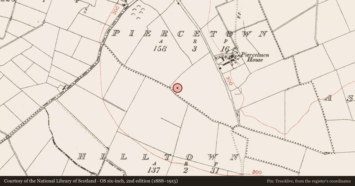 Ordnance Survey six-inch map, 2nd edition (1888–1915) covering the location of Barrow - mound barrow, Piercetown, County Meath, with a pin at the register's coordinates