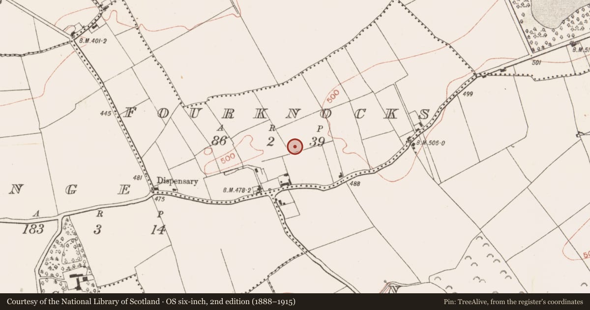 Ordnance Survey six-inch map, 2nd edition (1888–1915) covering the location of Barrow - unclassified, Fourknocks, County Meath, with a pin at the register's coordinates