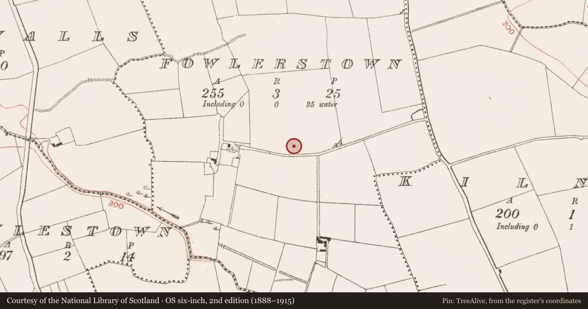 Ordnance Survey six-inch map, 2nd edition (1888–1915) covering the location of Church, Fowlerstown, County Meath, with a pin at the register's coordinates
