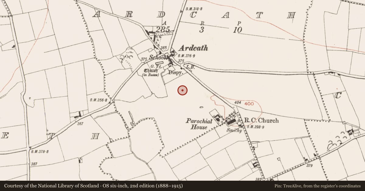Ordnance Survey six-inch map, 2nd edition (1888–1915) covering the location of Castle - unclassified, Ardcath, County Meath, with a pin at the register's coordinates
