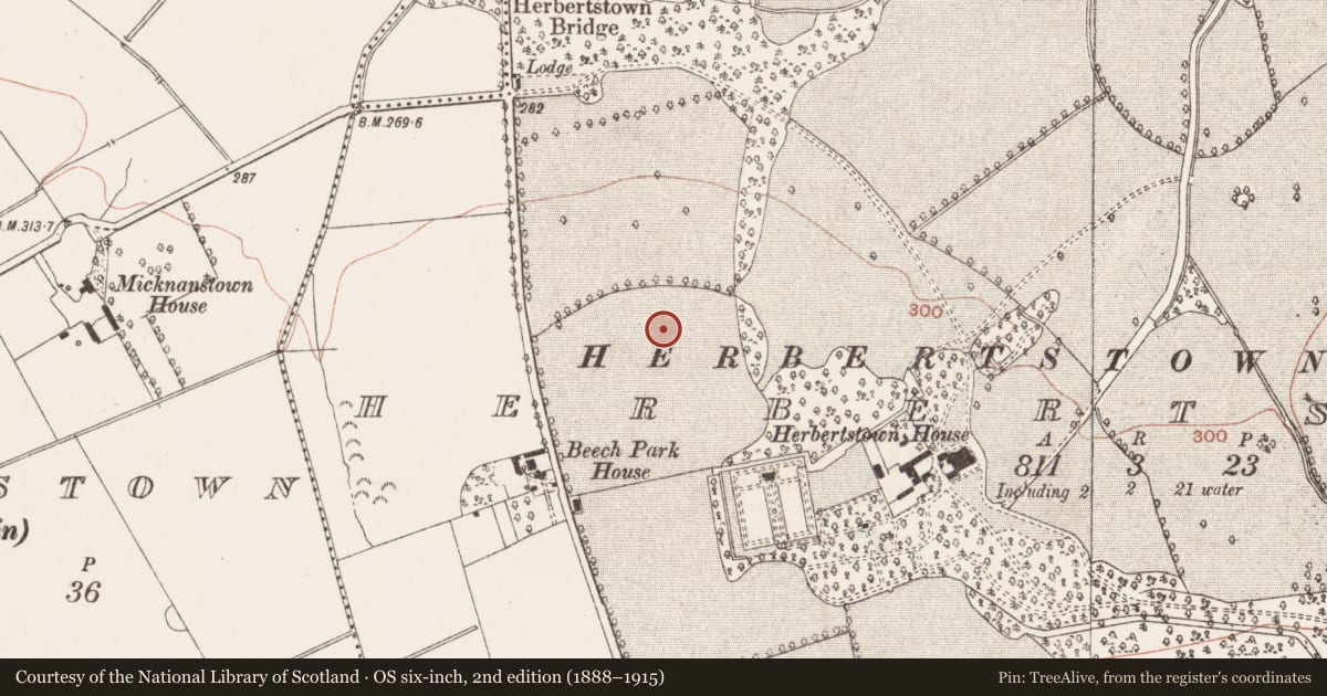 Ordnance Survey six-inch map, 2nd edition (1888–1915) covering the location of Enclosure, Herbertstown, County Meath, with a pin at the register's coordinates