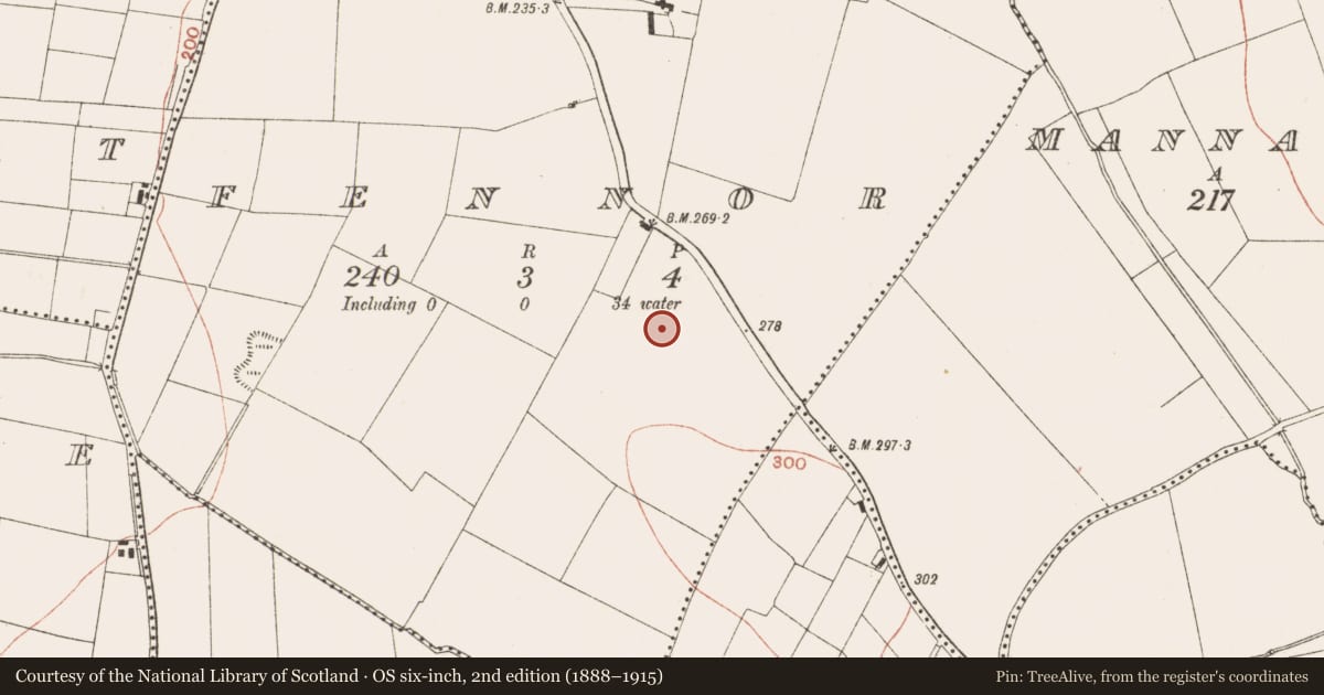 Ordnance Survey six-inch map, 2nd edition (1888–1915) covering the location of Enclosure, Fennor, County Meath, with a pin at the register's coordinates