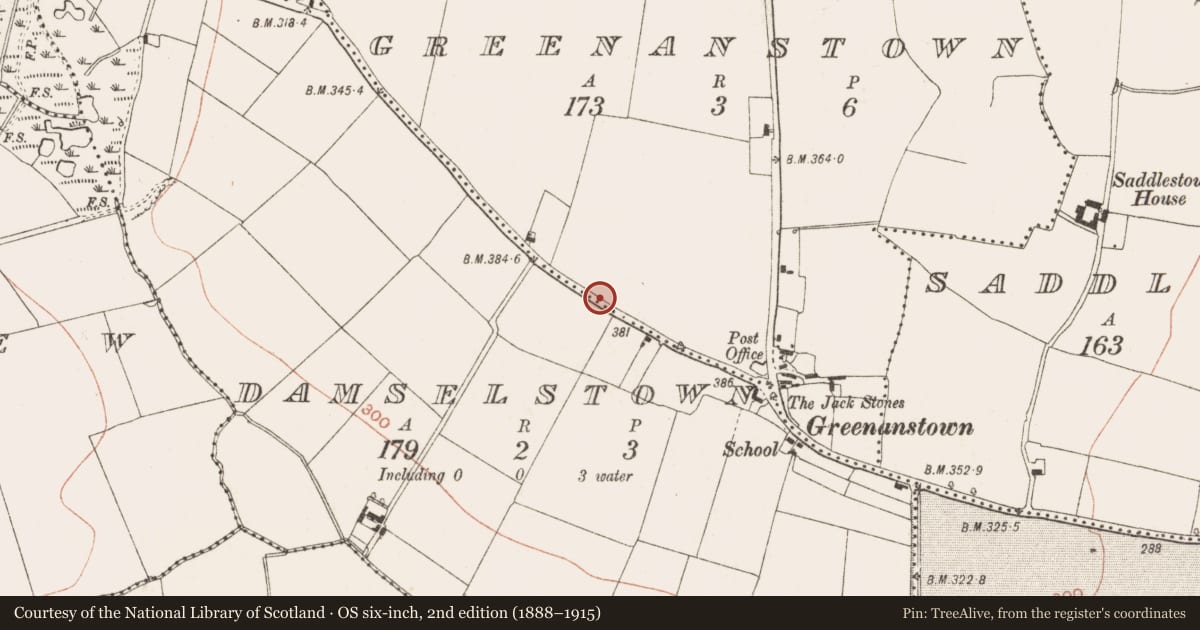 Ordnance Survey six-inch map, 2nd edition (1888–1915) covering the location of Ringfort - rath, Damselstown, Greenanstown, County Meath, with a pin at the register's coordinates