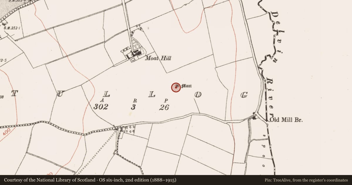 Ordnance Survey six-inch map, 2nd edition (1888–1915) covering the location of Barrow - mound barrow, Tullog, County Meath, with a pin at the register's coordinates