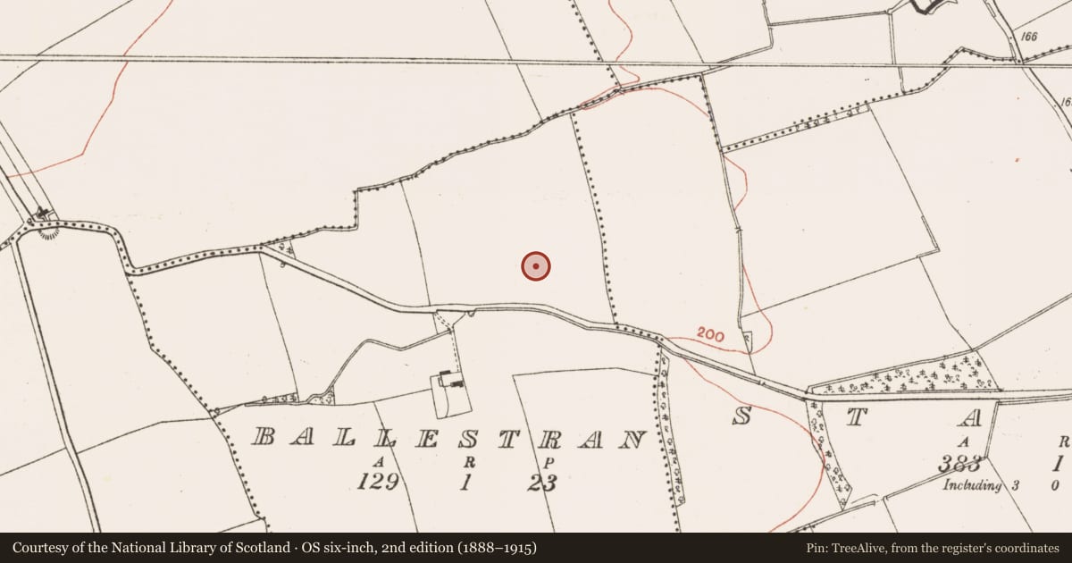 Ordnance Survey six-inch map, 2nd edition (1888–1915) covering the location of Enclosure, Ballestran, County Meath, with a pin at the register's coordinates