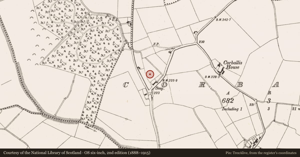 Ordnance Survey six-inch map, 2nd edition (1888–1915) covering the location of Battlefield, County Meath, with a pin at the register's coordinates