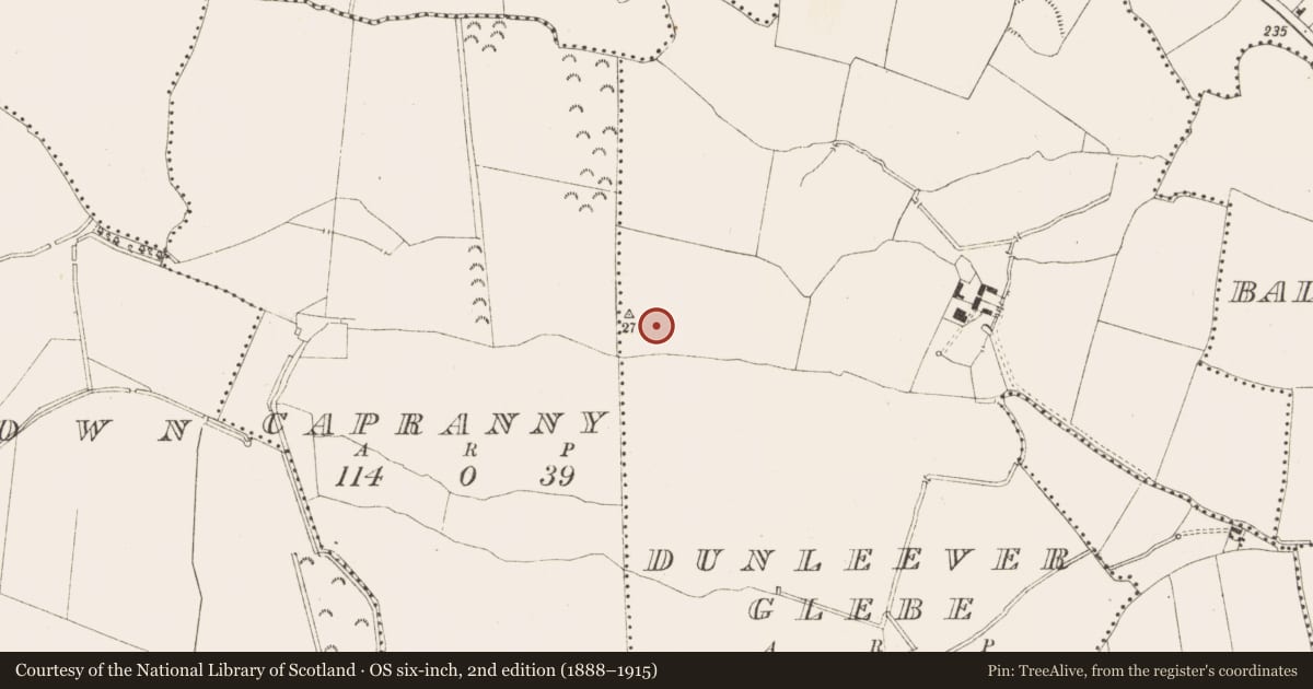 Ordnance Survey six-inch map, 2nd edition (1888–1915) covering the location of Ringfort - rath, Dunleever Glebe, County Meath, with a pin at the register's coordinates
