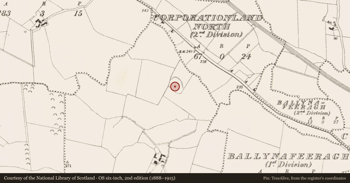 Ordnance Survey six-inch map, 2nd edition (1888–1915) covering the location of Enclosure - large enclosure, Dunleever Glebe, County Meath, with a pin at the register's coordinates