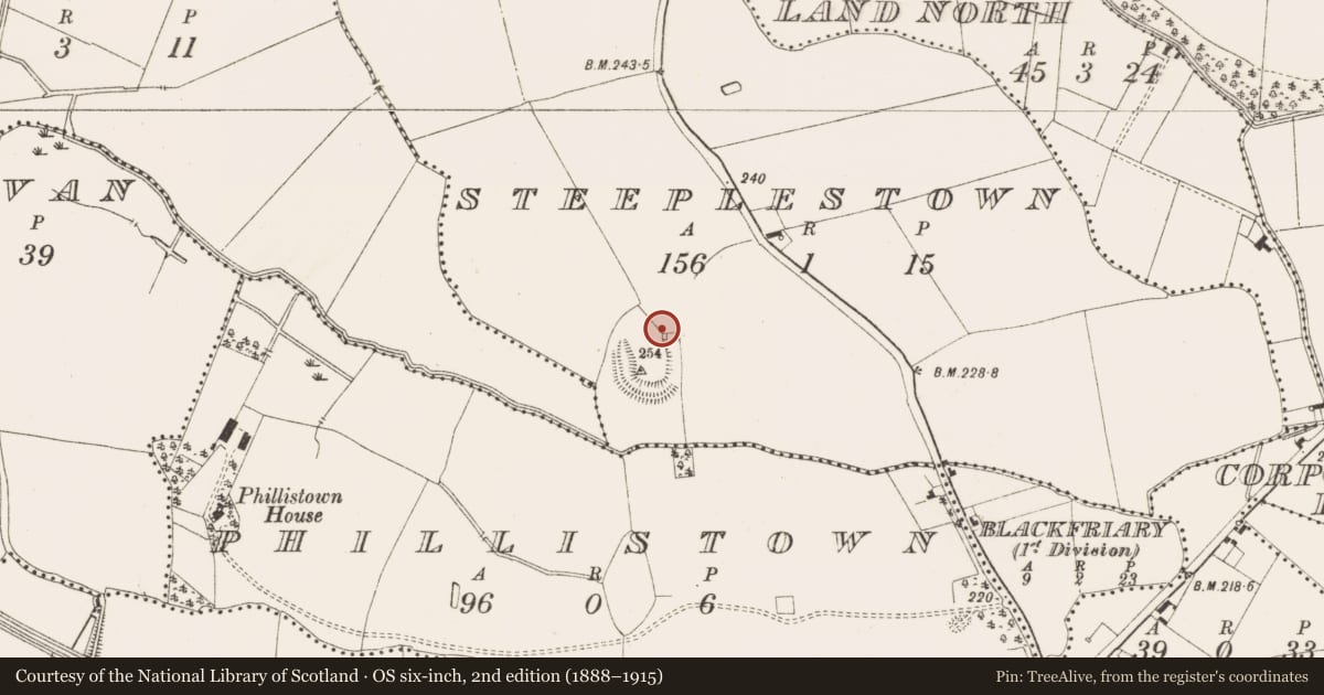 Ordnance Survey six-inch map, 2nd edition (1888–1915) covering the location of Standing stone, Steeplestown, County Meath, with a pin at the register's coordinates
