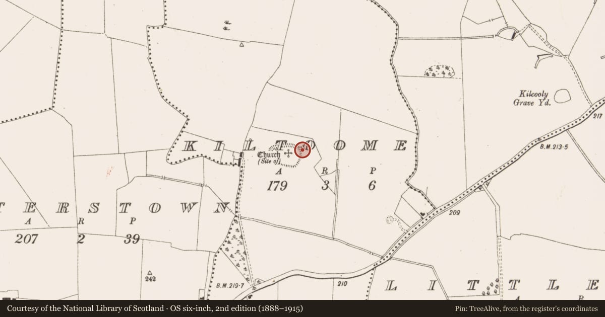 Ordnance Survey six-inch map, 2nd edition (1888–1915) covering the location of House - indeterminate date, Kiltoome, County Meath, with a pin at the register's coordinates