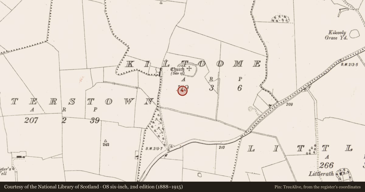 Ordnance Survey six-inch map, 2nd edition (1888–1915) covering the location of Field system, Kiltoome, County Meath, with a pin at the register's coordinates