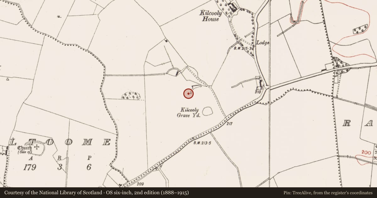 Ordnance Survey six-inch map, 2nd edition (1888–1915) covering the location of Field system, Kilcooly, County Meath, with a pin at the register's coordinates