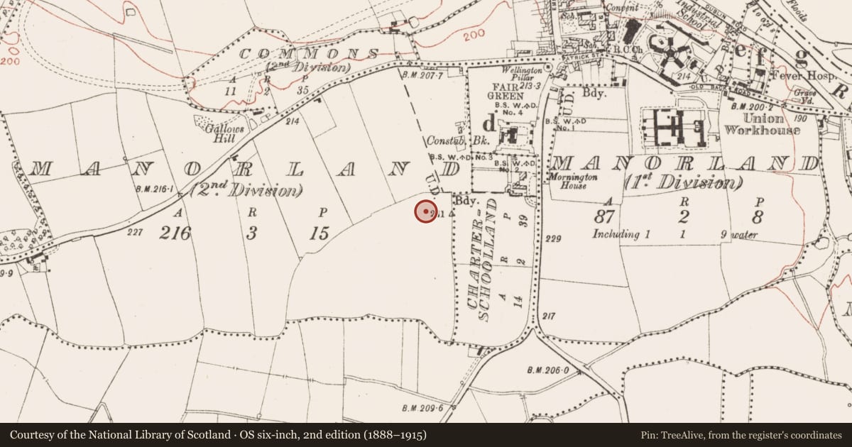Ordnance Survey six-inch map, 2nd edition (1888–1915) covering the location of Enclosure, Manorland (2nd division), County Meath, with a pin at the register's coordinates