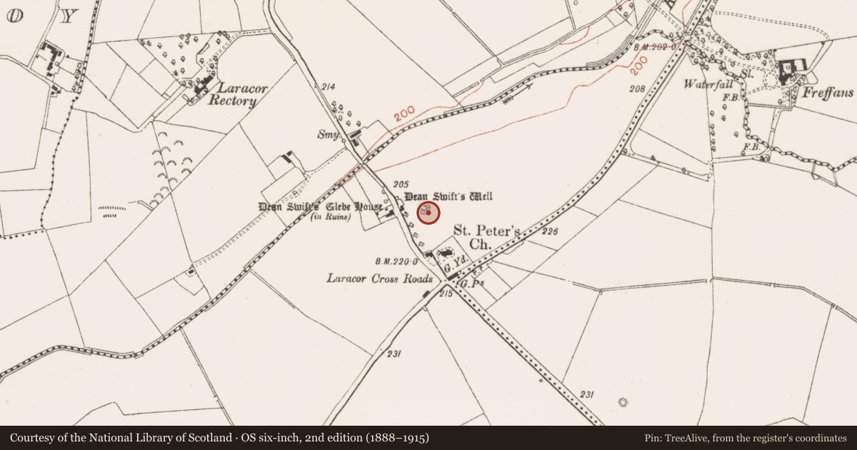 Ordnance Survey six-inch map, 2nd edition (1888–1915) covering the location of Ringfort - rath, Laracor, County Meath, with a pin at the register's coordinates