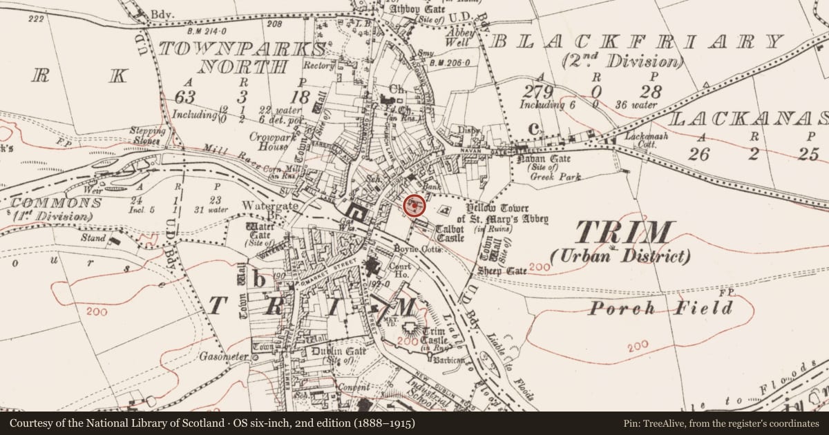 Ordnance Survey six-inch map, 2nd edition (1888–1915) covering the location of House - medieval, Blackfriary (2nd division), County Meath, with a pin at the register's coordinates