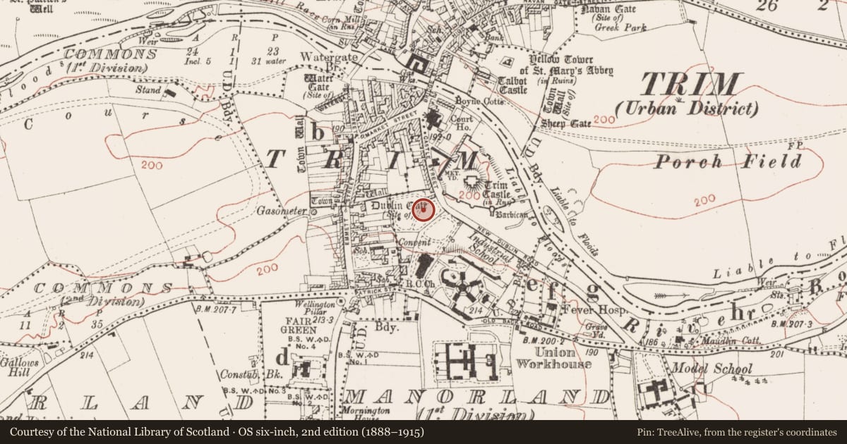 Ordnance Survey six-inch map, 2nd edition (1888–1915) covering the location of Excavation - miscellaneous, Manorland (1st division), County Meath, with a pin at the register's coordinates