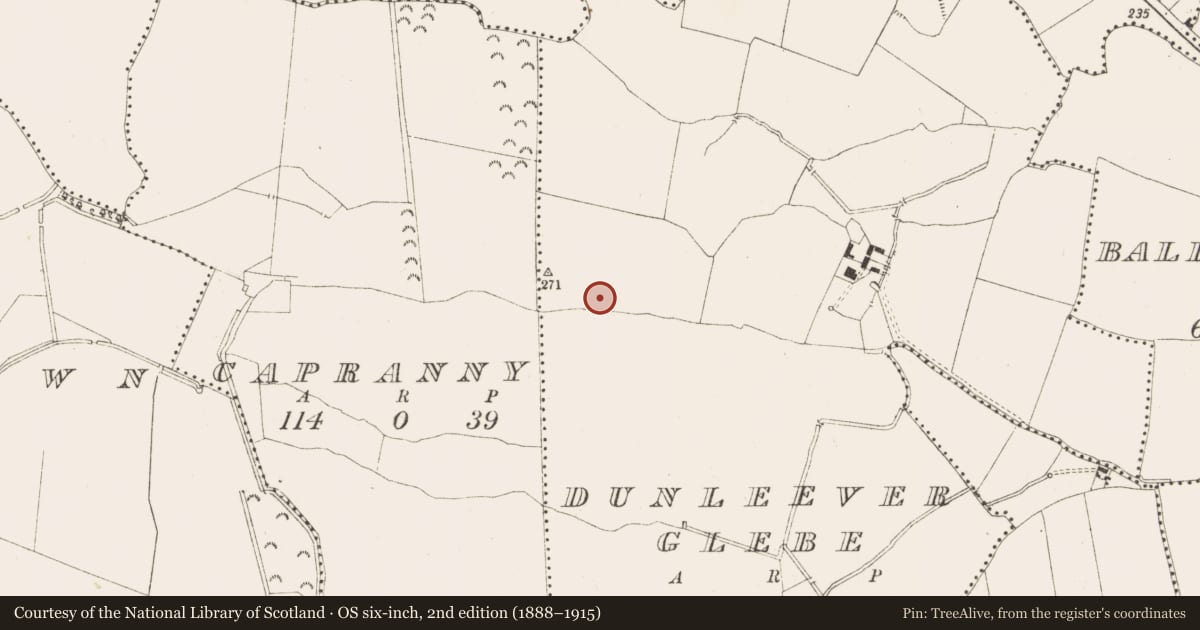 Ordnance Survey six-inch map, 2nd edition (1888–1915) covering the location of Ring-ditch, Dunleever Glebe, County Meath, with a pin at the register's coordinates