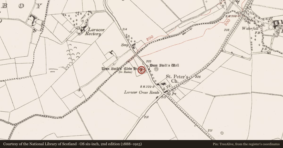 Ordnance Survey six-inch map, 2nd edition (1888–1915) covering the location of Castle - unclassified, Laracor, County Meath, with a pin at the register's coordinates