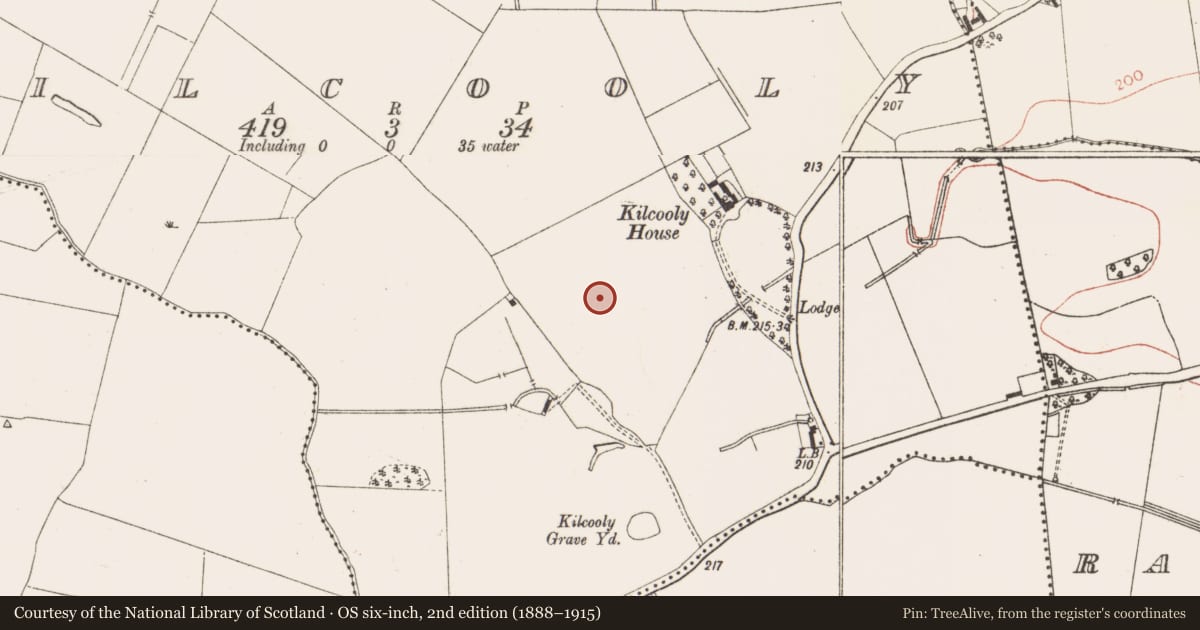 Ordnance Survey six-inch map, 2nd edition (1888–1915) covering the location of Ring-ditch, Kilcooly, County Meath, with a pin at the register's coordinates