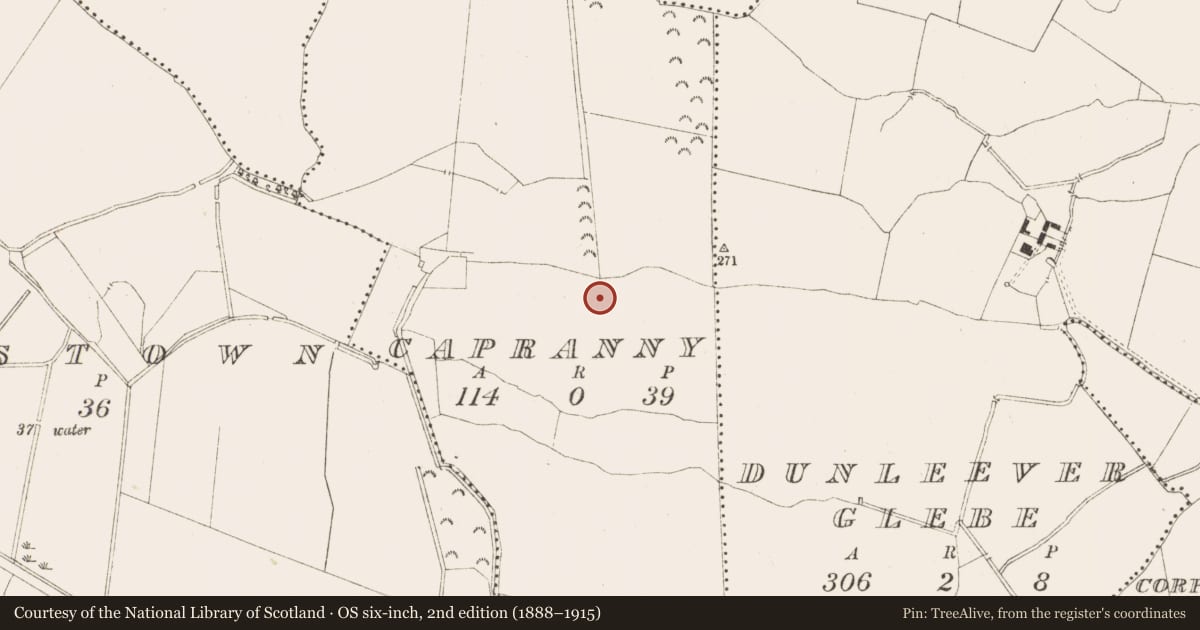 Ordnance Survey six-inch map, 2nd edition (1888–1915) covering the location of Enclosure, Capranny, County Meath, with a pin at the register's coordinates