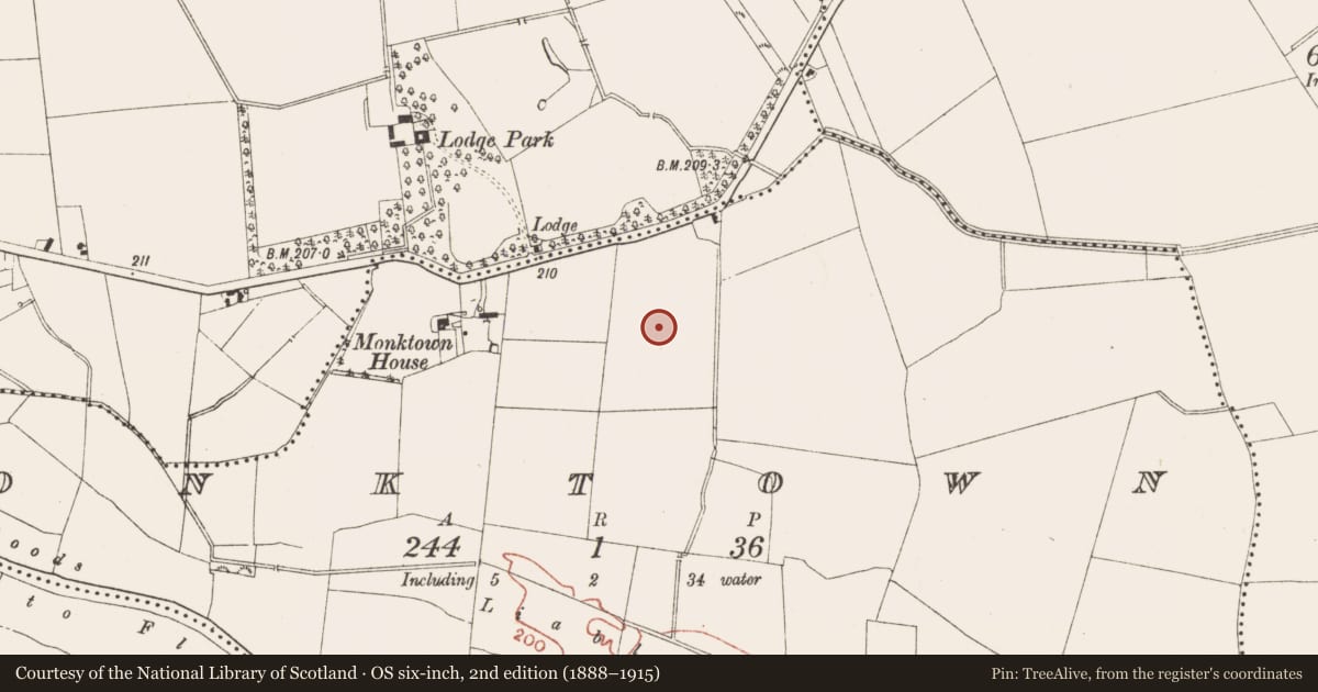 Ordnance Survey six-inch map, 2nd edition (1888–1915) covering the location of Ringfort - rath, Monktown, County Meath, with a pin at the register's coordinates