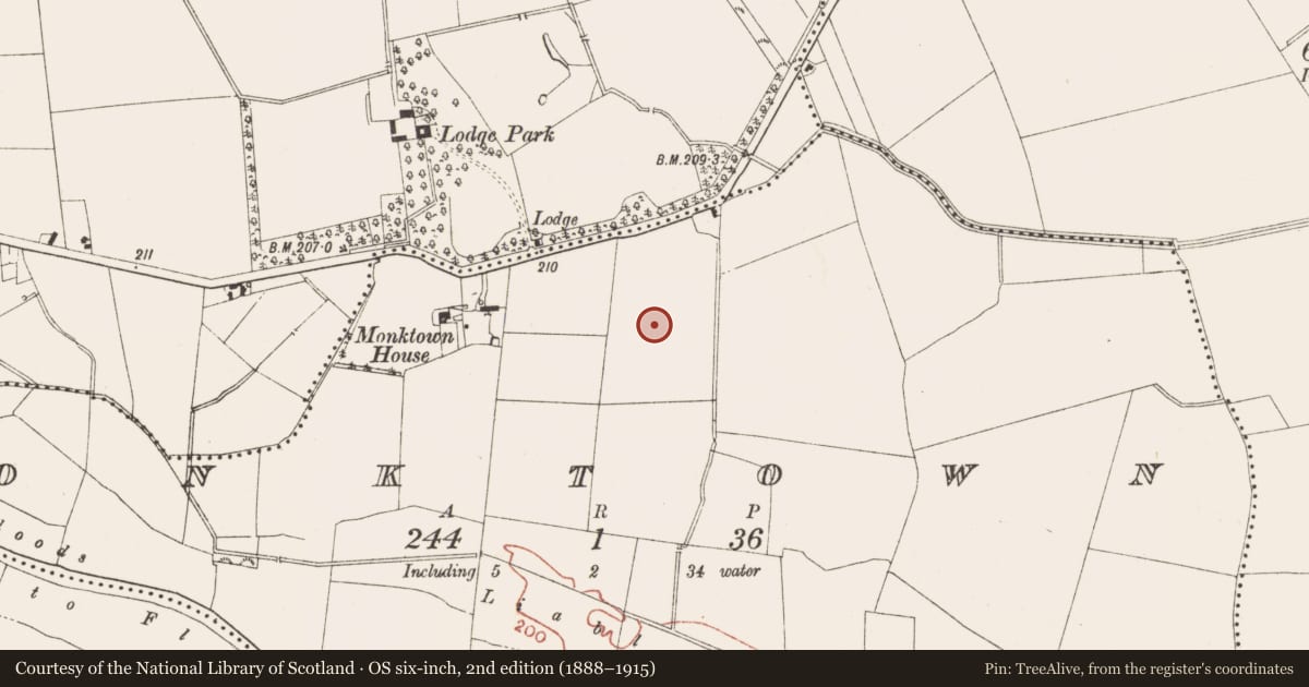 Ordnance Survey six-inch map, 2nd edition (1888–1915) covering the location of Souterrain, Monktown, County Meath, with a pin at the register's coordinates