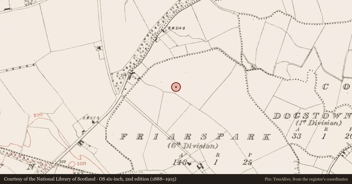 Ordnance Survey six-inch map, 2nd edition (1888–1915) covering the location of Fulacht fia, Friarspark (6th Division), County Meath, with a pin at the register's coordinates