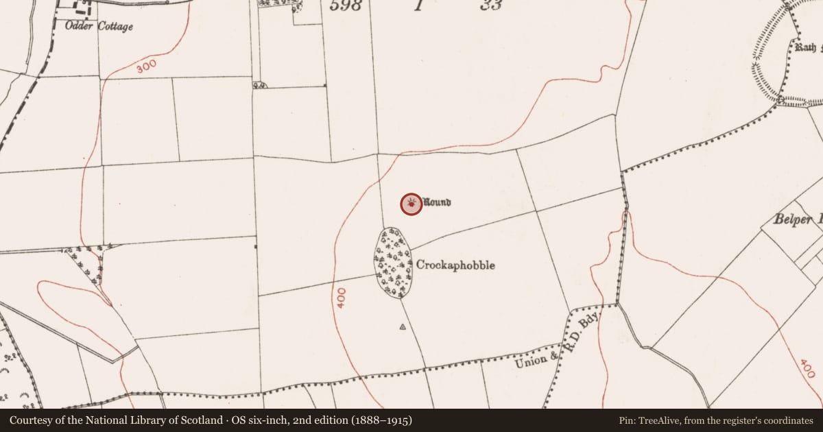 Ordnance Survey six-inch map, 2nd edition (1888–1915) covering the location of Barrow - mound barrow, Odder, County Meath, with a pin at the register's coordinates