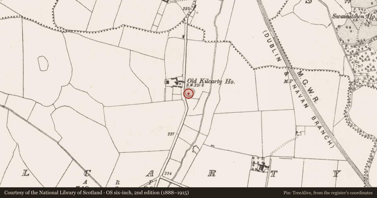 Ordnance Survey six-inch map, 2nd edition (1888–1915) covering the location of Ringfort - rath, Kilcarty, County Meath, with a pin at the register's coordinates