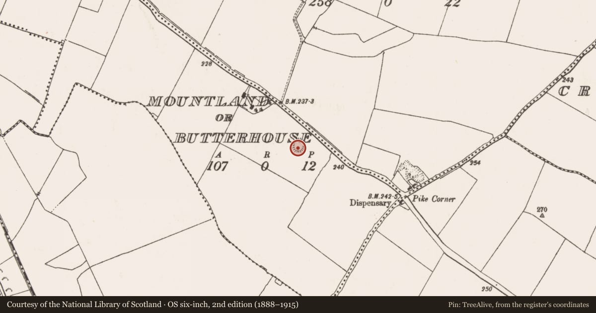 Ordnance Survey six-inch map, 2nd edition (1888–1915) covering the location of Ringfort - rath, Mountland Or Butterhouse, County Meath, with a pin at the register's coordinates