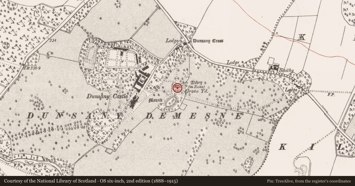 Ordnance Survey six-inch map, 2nd edition (1888–1915) covering the location of Church, Dunsany, County Meath, with a pin at the register's coordinates