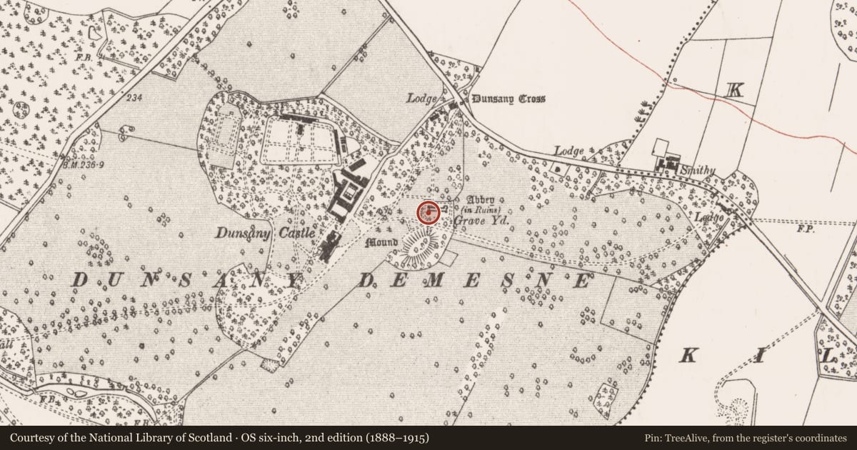 Ordnance Survey six-inch map, 2nd edition (1888–1915) covering the location of Font, Dunsany, County Meath, with a pin at the register's coordinates
