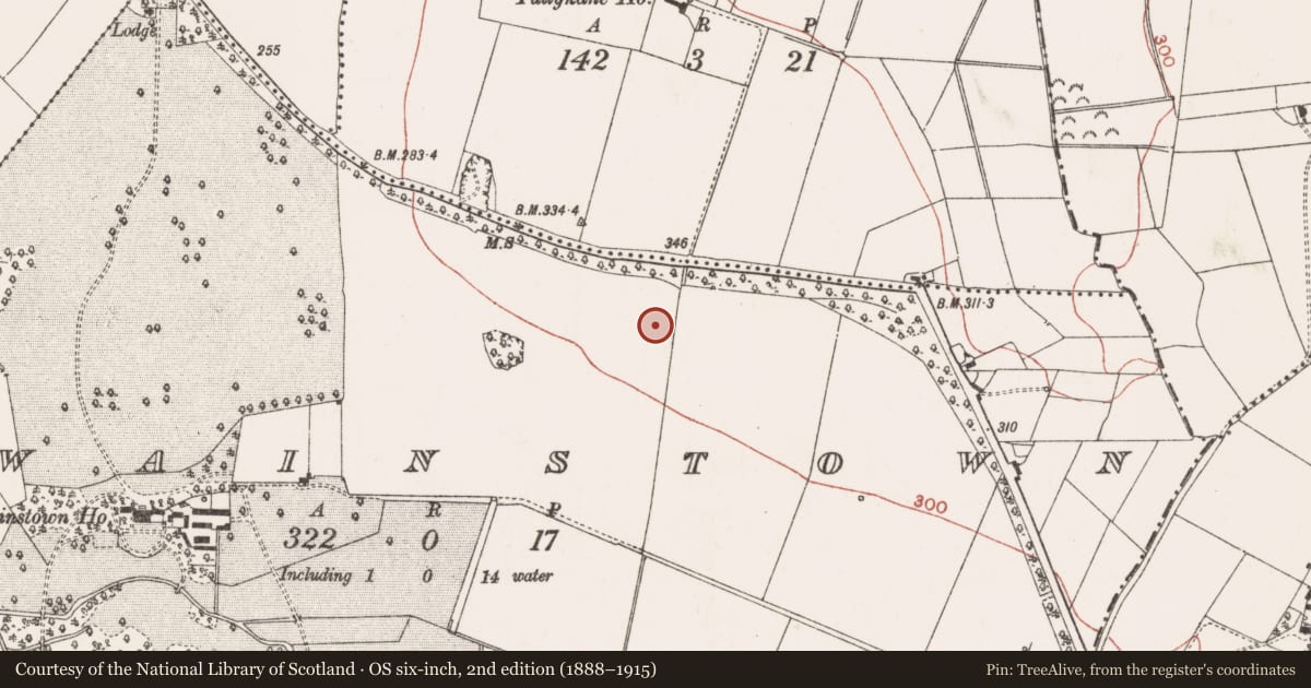 Ordnance Survey six-inch map, 2nd edition (1888–1915) covering the location of Enclosure, Swainstown, County Meath, with a pin at the register's coordinates