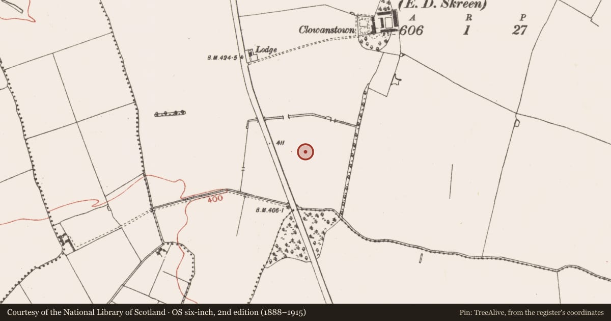 Ordnance Survey six-inch map, 2nd edition (1888–1915) covering the location of Field system, Clowanstown, County Meath, with a pin at the register's coordinates