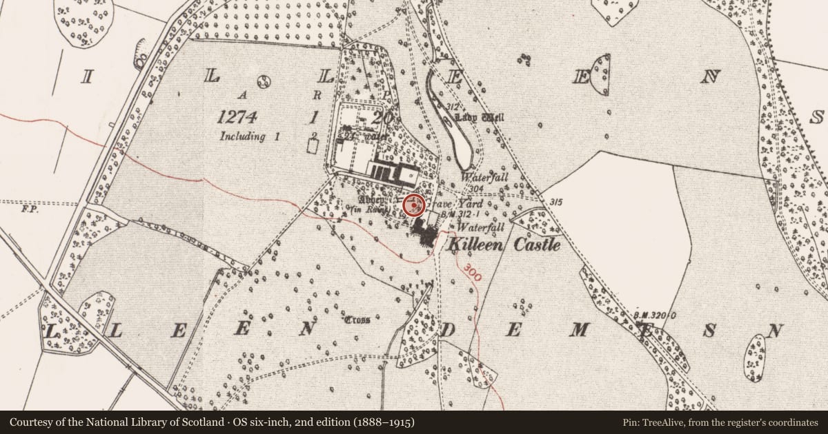 Ordnance Survey six-inch map, 2nd edition (1888–1915) covering the location of Tomb - effigial, Killeen, County Meath, with a pin at the register's coordinates