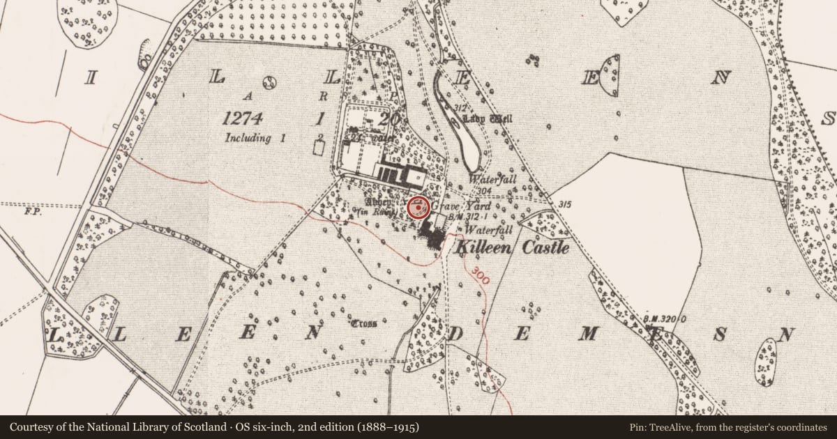 Ordnance Survey six-inch map, 2nd edition (1888–1915) covering the location of Tomb - effigial, Killeen, County Meath, with a pin at the register's coordinates