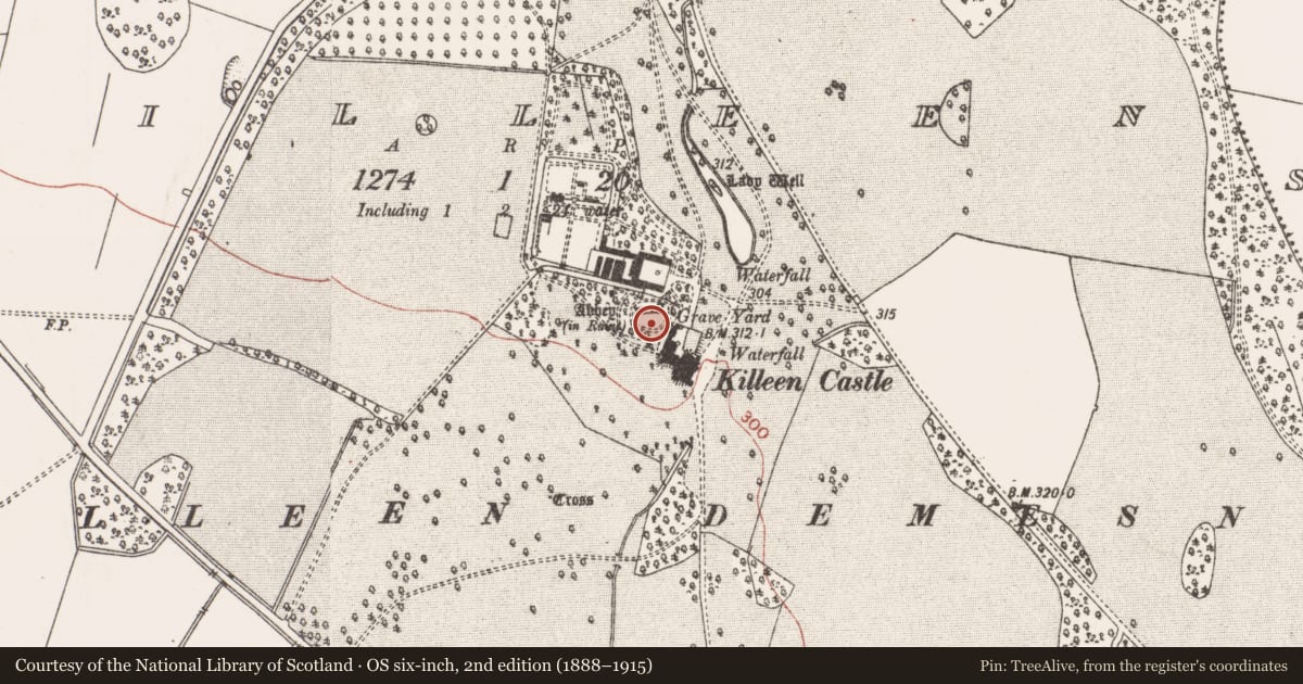 Ordnance Survey six-inch map, 2nd edition (1888–1915) covering the location of Tomb - effigial, Killeen, County Meath, with a pin at the register's coordinates